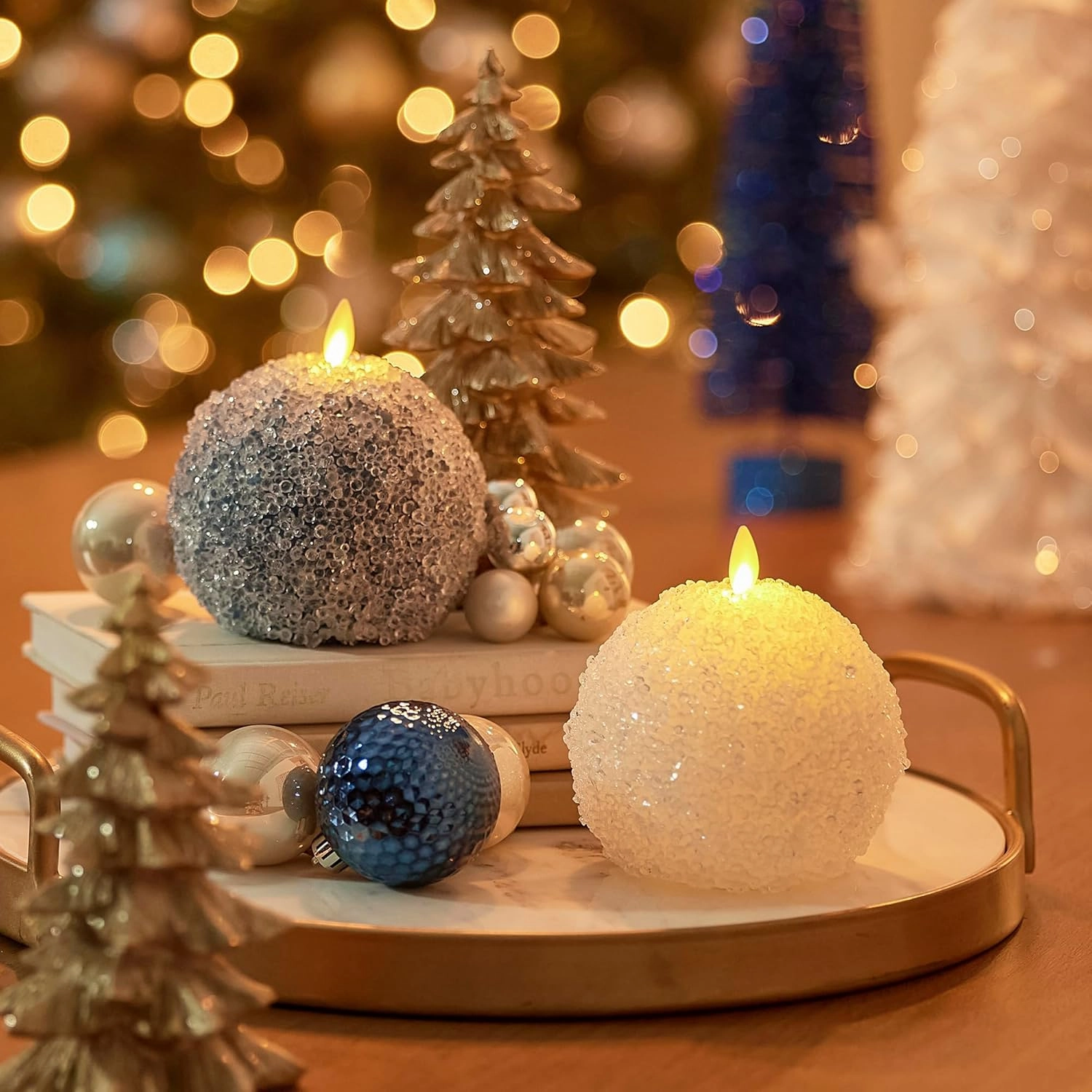 Luminara - Flameless Holiday Crystal Beads Glitter Sphere Candle - Spring Lake - Pack of 1-4x4.25 - Auto Timer Built-in 5-Hour Timer Indoor Use