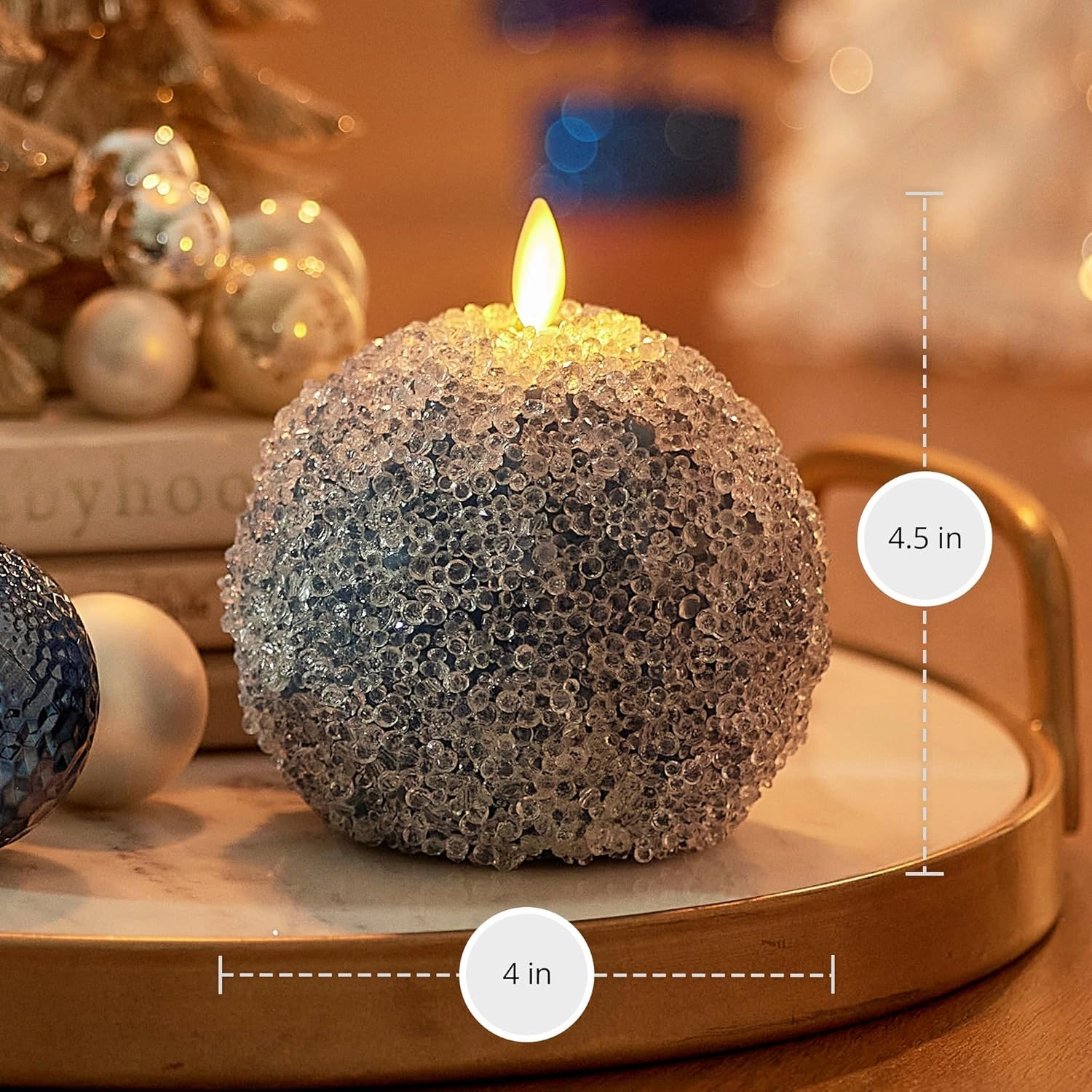 Luminara - Flameless Holiday Crystal Beads Glitter Sphere Candle - Spring Lake - Pack of 1-4x4.25 - Auto Timer Built-in 5-Hour Timer Indoor Use
