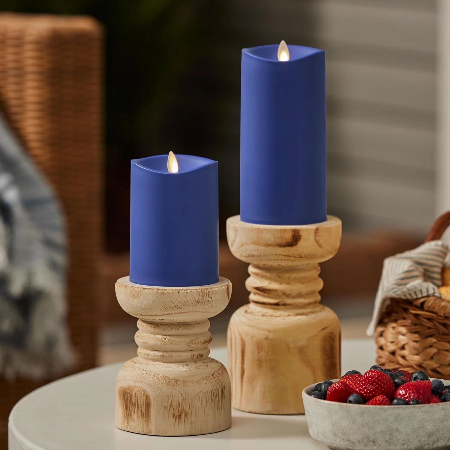 Luminara Outdoor Flameless LED Candle, Vivid Ultramarine 3.25" x 7", Moving Flame Pillar Timer Battery Operated Premium Plastic IPX4 Water Resistance