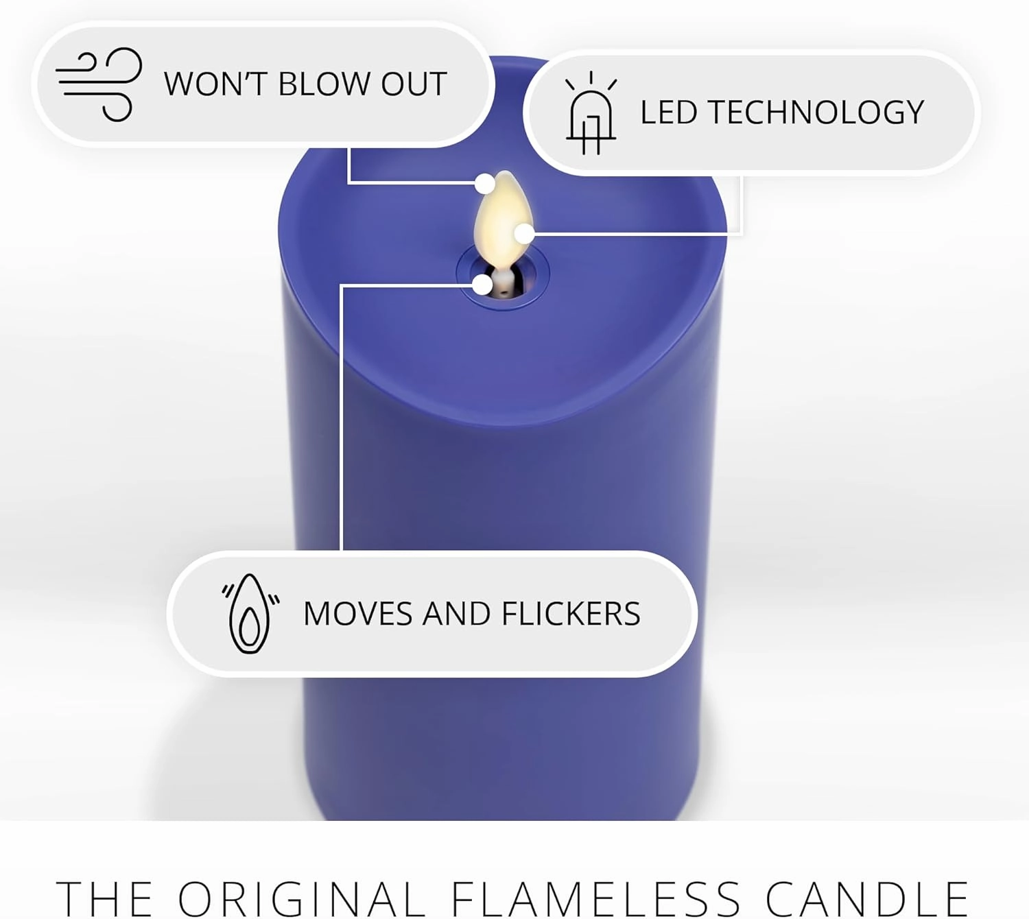 Luminara Outdoor Flameless LED Candle, Vivid Ultramarine 3.25" x 7", Moving Flame Pillar Timer Battery Operated Premium Plastic IPX4 Water Resistance