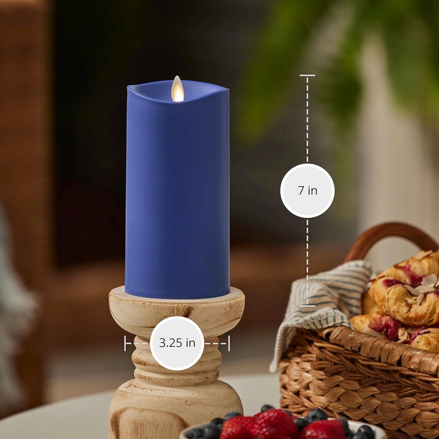Luminara Outdoor Flameless LED Candle, Vivid Ultramarine 3.25" x 7", Moving Flame Pillar Timer Battery Operated Premium Plastic IPX4 Water Resistance