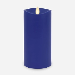 Luminara Outdoor Flameless LED Candle, Vivid Ultramarine 3.25" x 7", Moving Flame Pillar Timer Battery Operated Premium Plastic IPX4 Water Resistance