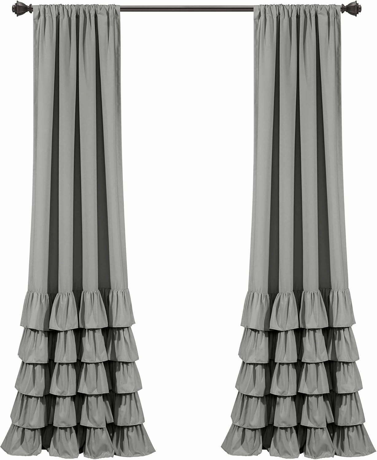Lush Decor Allison Ruffle Window Curtain Panel Pair, 84" Long x 40" Wide, Dark Gray
