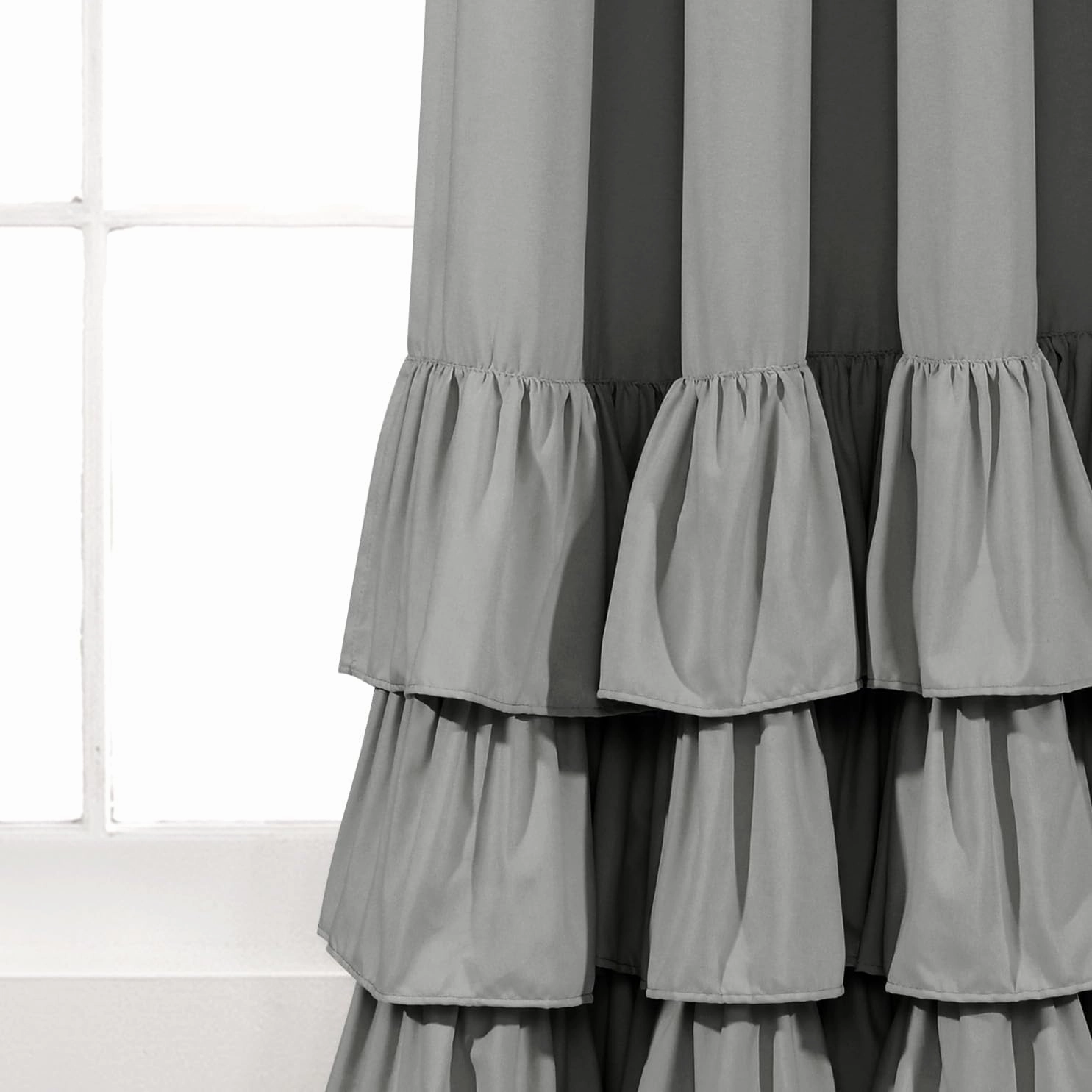 Lush Decor Allison Ruffle Window Curtain Panel Pair, 84" Long x 40" Wide, Dark Gray
