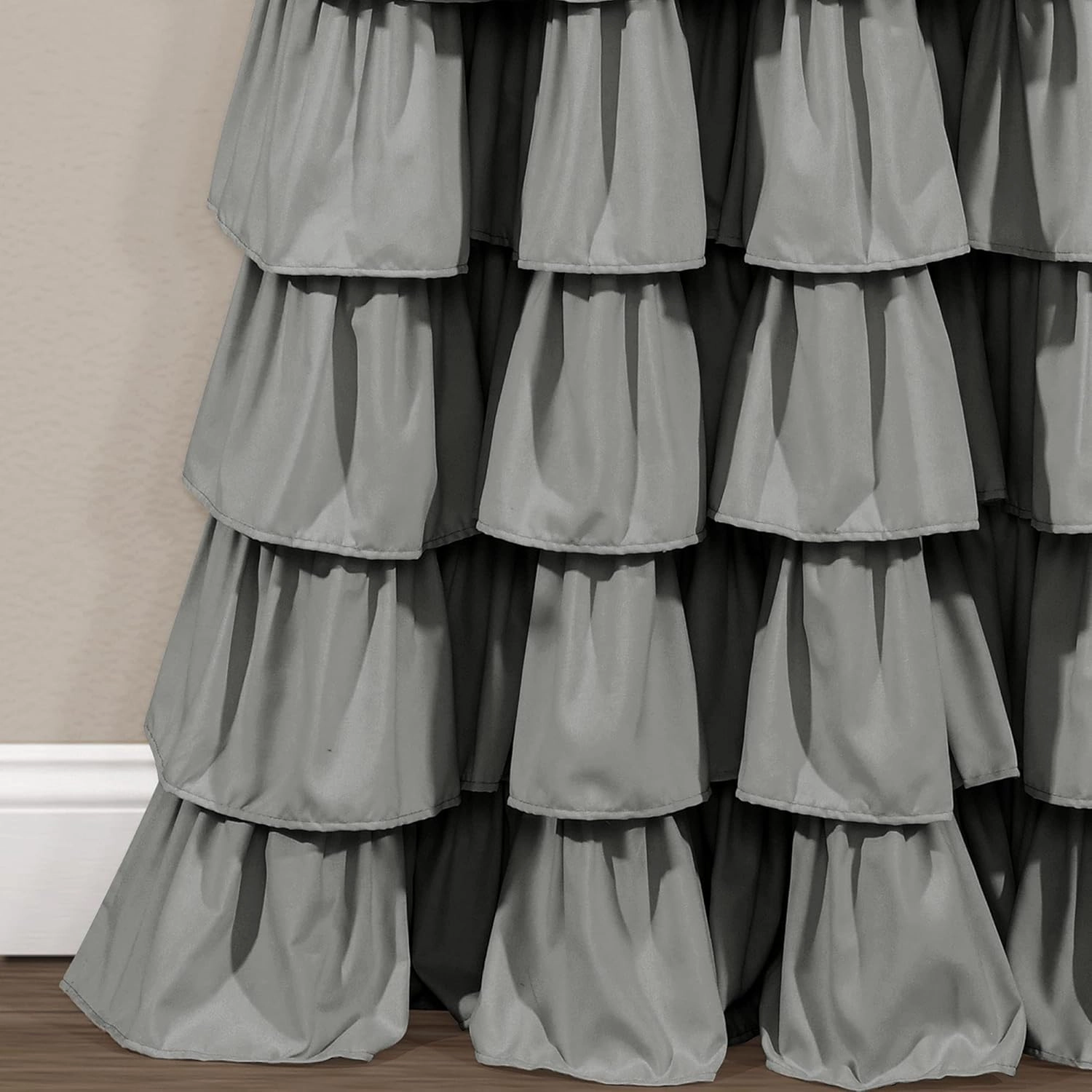Lush Decor Allison Ruffle Window Curtain Panel Pair, 84" Long x 40" Wide, Dark Gray