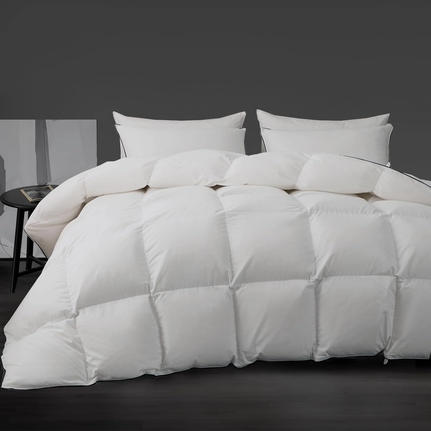 Luxury White Down Fiber Comforter - Down Fiber Duvet Core for All Seasons - Duvet Insert Queen Hotel Collection - Soft and Medium Warmth Comforters,Queen (90 X 90”)