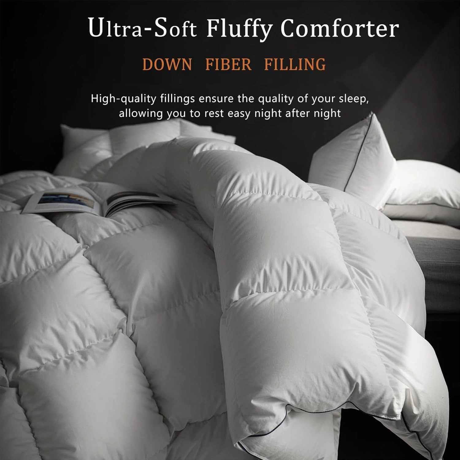 Luxury White Down Fiber Comforter - Down Fiber Duvet Core for All Seasons - Duvet Insert Queen Hotel Collection - Soft and Medium Warmth Comforters,Queen (90 X 90”)