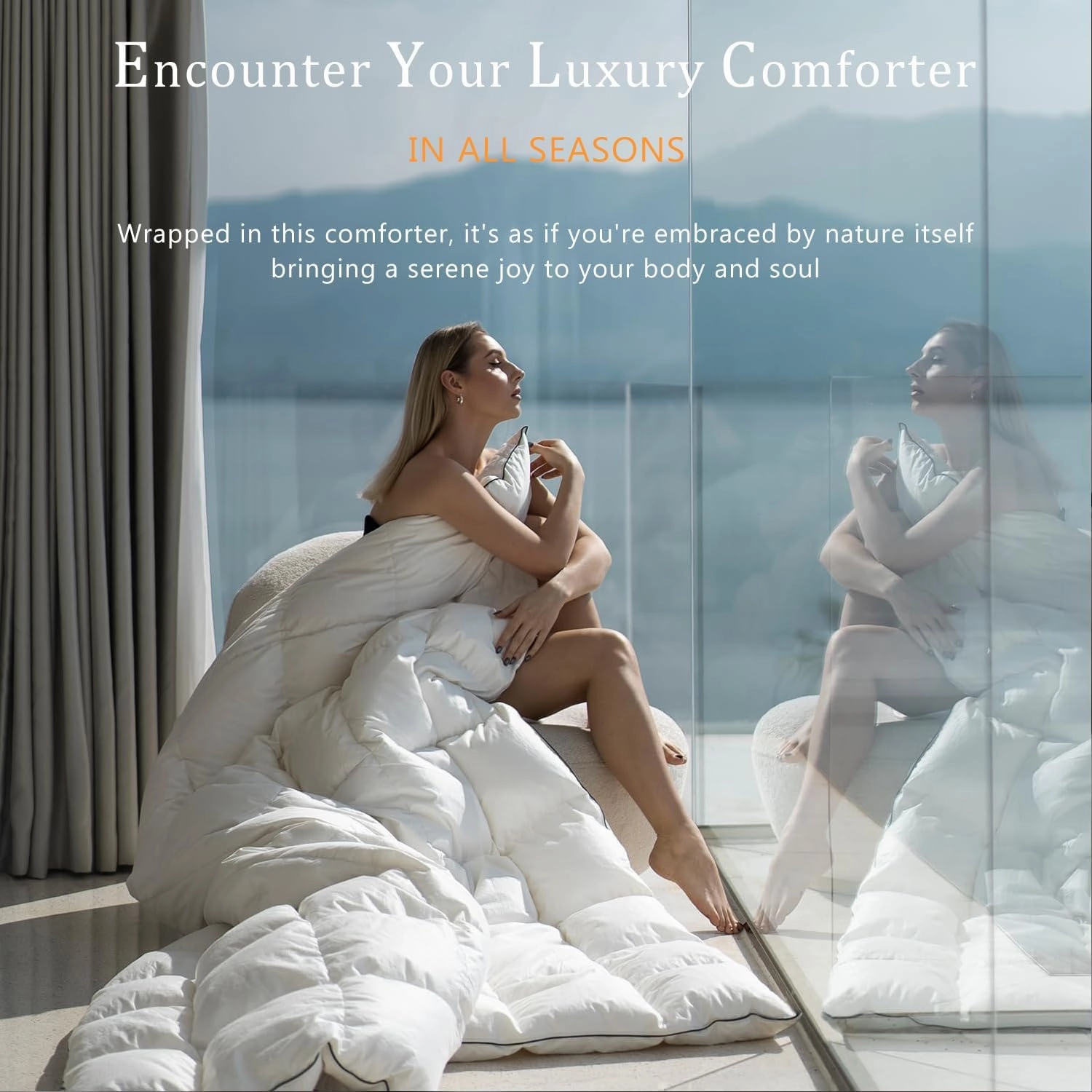 Luxury White Down Fiber Comforter - Down Fiber Duvet Core for All Seasons - Duvet Insert Queen Hotel Collection - Soft and Medium Warmth Comforters,Queen (90 X 90”)