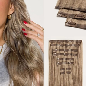 Luxy 100% Remy Human Hair - Seamless Clip-In Hair Extensions - Multi-Dimensional Color for Natural Blending, Adds Volume & Length 160 grams 16" Dimensional Natural Blonde