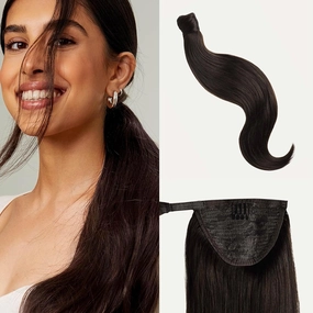Luxy 100% Remy Human Hair, Clip-In Ponytail Extension, One-Piece Velcro Wrap & Secure Prongs - Natural Looking Volume & Length for All Hair Types 100 grams 16" Mocha Brown Ponytail