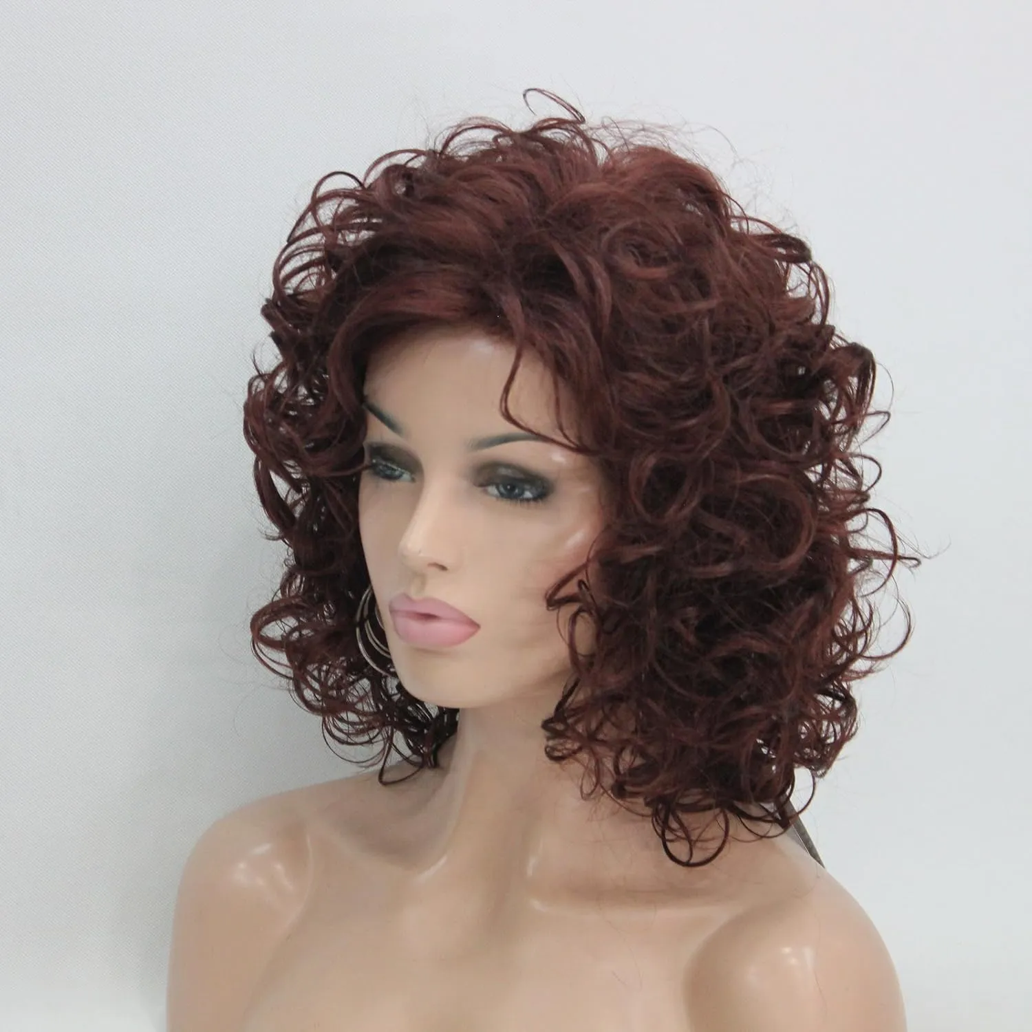 Lydell Short Soft Super Curly Layered Natural Movement Synthetic Wigs (33A Dark Auburn)