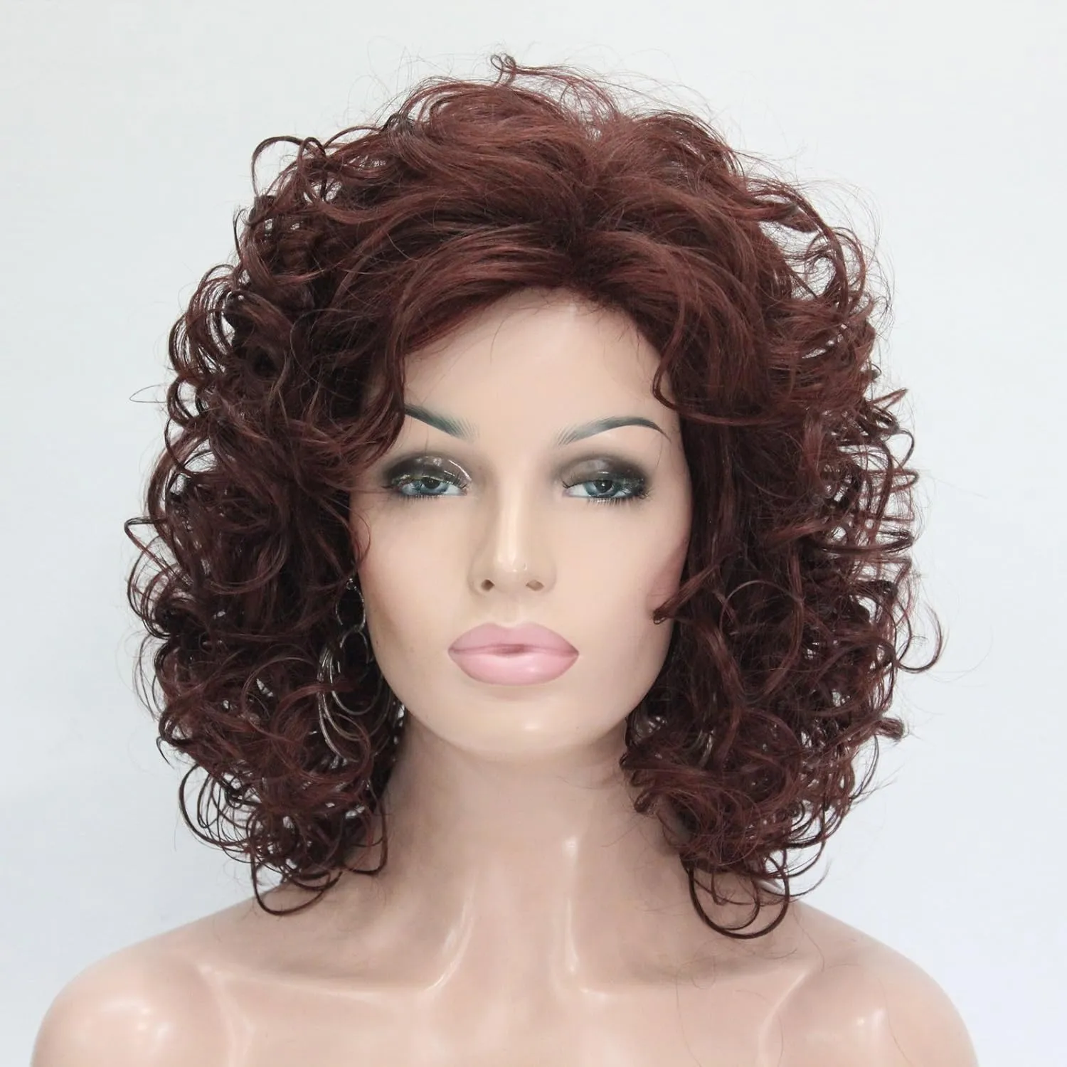 Lydell Short Soft Super Curly Layered Natural Movement Synthetic Wigs (33A Dark Auburn)