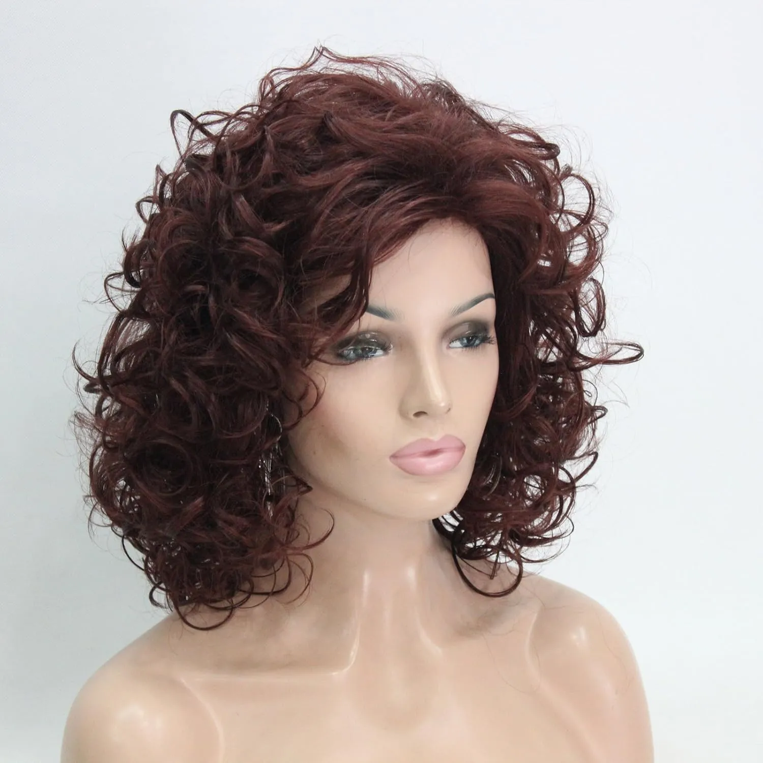 Lydell Short Soft Super Curly Layered Natural Movement Synthetic Wigs (33A Dark Auburn)