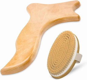 Lymphatic Drainage Paddle Wood & Dry Skin Brush Set - Anti-Cellulite Tools for a Healthier Lymphatic System With Body Brush