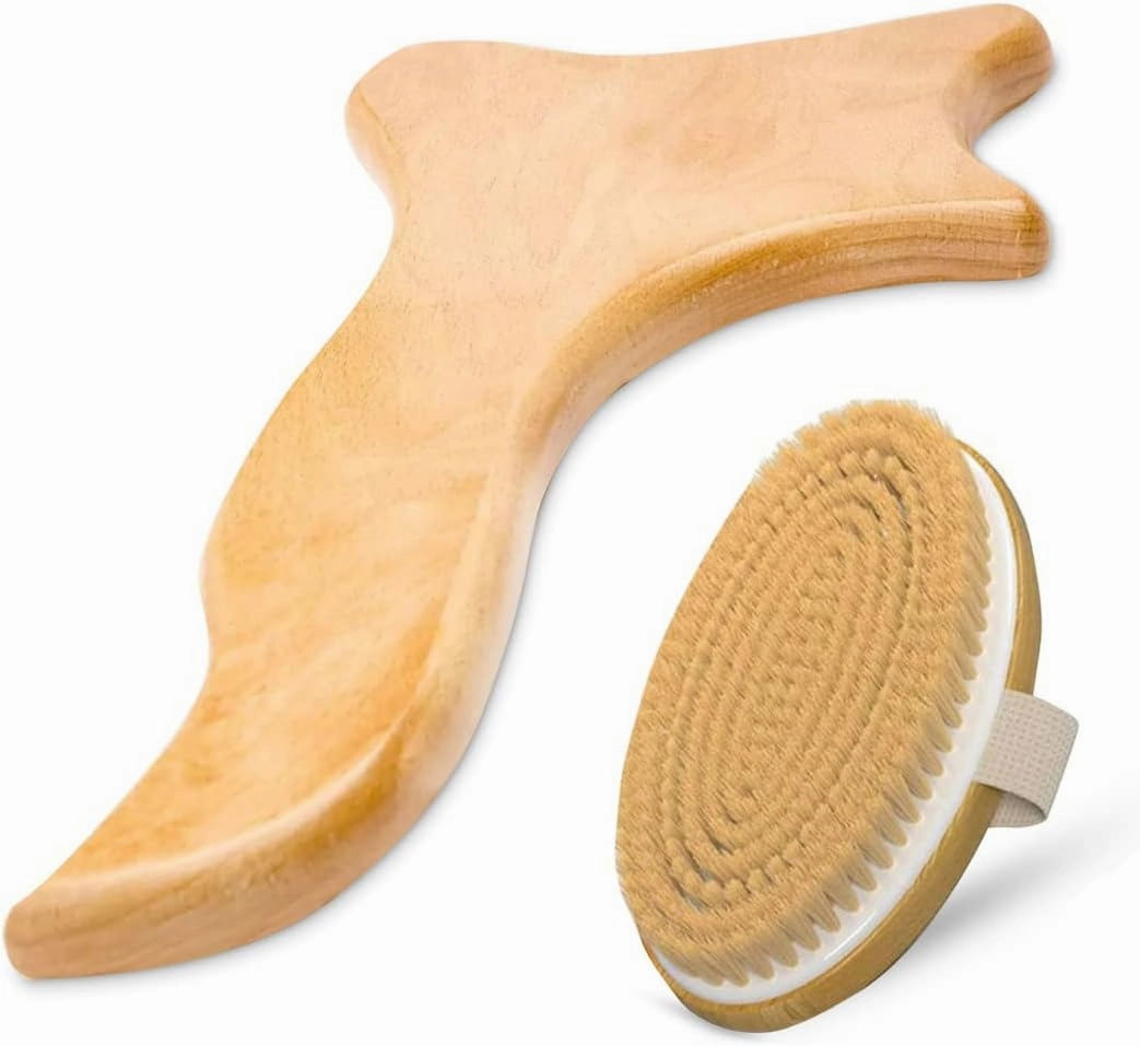 Lymphatic Drainage Paddle Wood & Dry Skin Brush Set - Anti-Cellulite Tools for a Healthier Lymphatic System With Body Brush