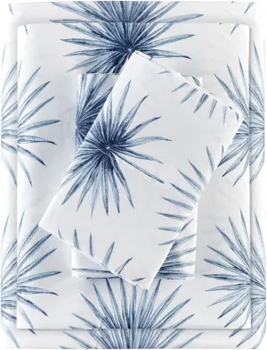 Madison Park 100% Cotton Sheets, Breathable & Soft Cotton Bed Sheets, Printed Design, Elastic Pocket Cotton Sheet Set Fits Up to 17" Mattress, All Season, Full Blue Palmetto 4 Piece