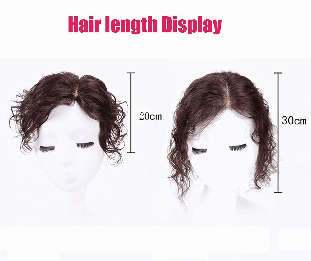 Maery Curly Wavy 100 percent Human Hair Topper For Women with Thinning Crown Clip in Extentions Hairpiece On Toupee Piece Cover Gray Hair(Right Part,Dark Brown), 8 inch(Right Part)
