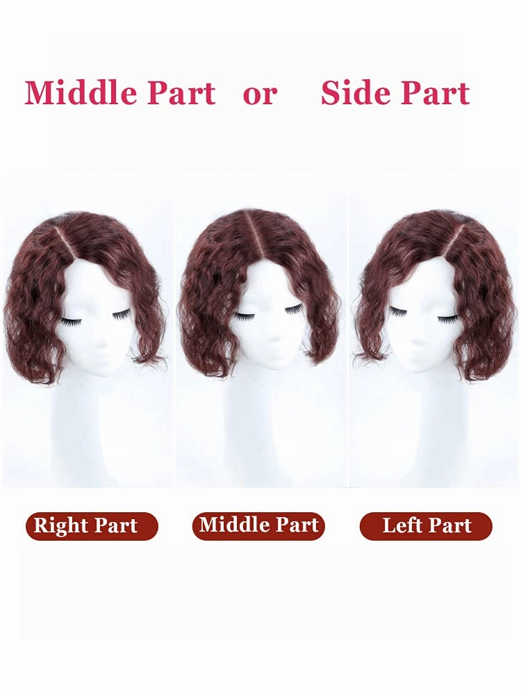Maery Curly Wavy 100 percent Human Hair Topper For Women with Thinning Crown Clip in Extentions Hairpiece On Toupee Piece Cover Gray Hair(Right Part,Dark Brown), 8 inch(Right Part)