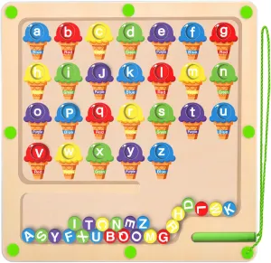 Magnetic Alphabet Maze Board，ABC Alphabet Magnets - Montessori Learning Toys for Toddlers Kids，alphabet puzzle，Sensory Travel Toys Fine Motor Skills，Ideal Gift for Boys Girls 3 4 5 Year Old