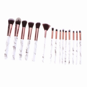 Makeup Brushes and Powder Puff Set Marble Brush Nylon Makeup Brush 15 Pcs Set Plastic Handle Great for Ladies