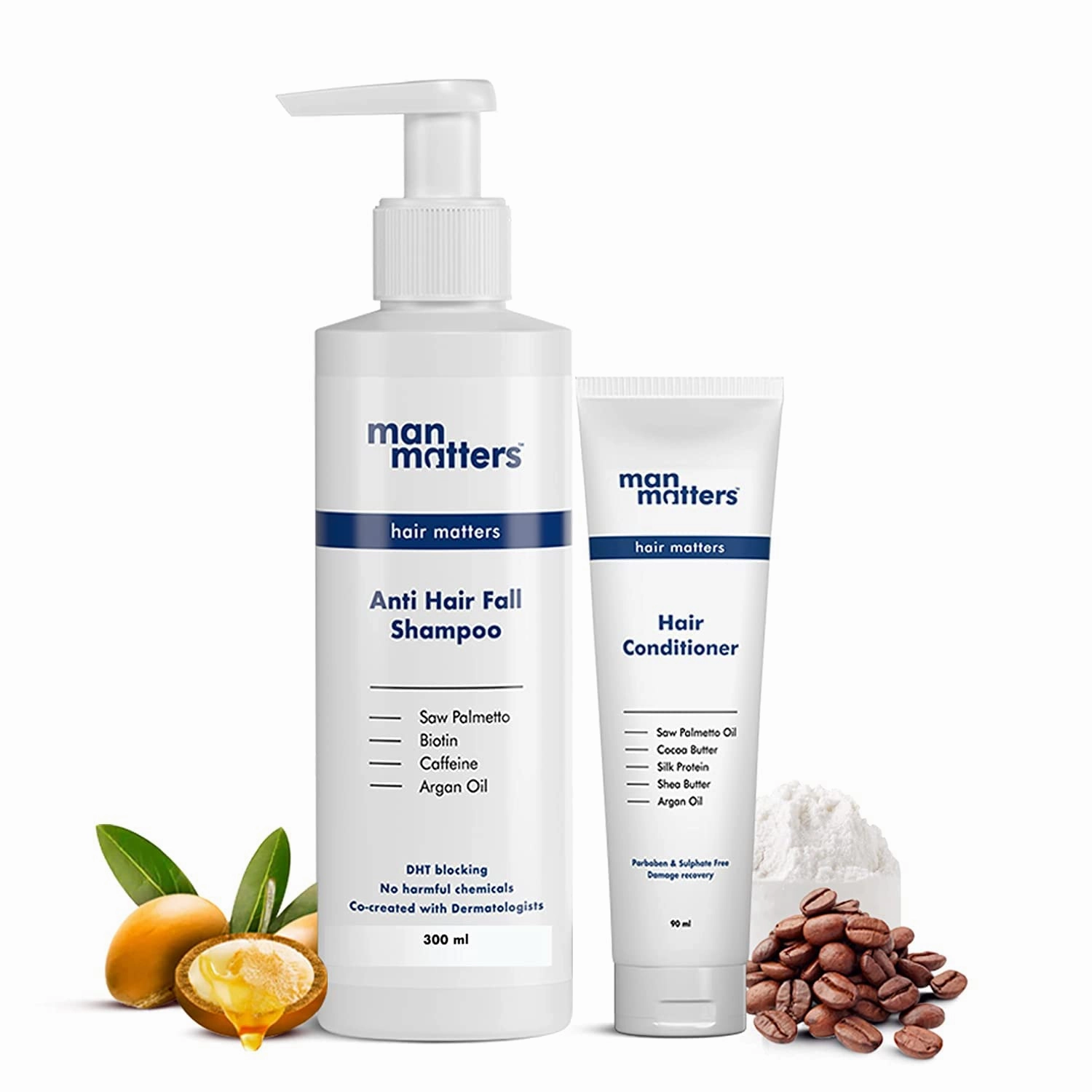 Man MattersShampoo and Conditioner For Men | DHT Blocker | Helps in Deep Nourishment and Frizzy-Free Hair | SLS & Paraben Free | Pack of 2| 300ml Shampoo and 90ml Conditioner