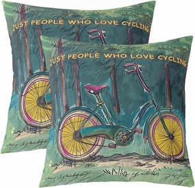 Manfei Cycling Double Sides Print Pillow Covers,Vintage Bicycle Natural Jungle Green Blue Paint Throw Pillow Case Covers,Extreme Sports Adventure Biking 20"x 20" Cushion Covers,Pack of 2