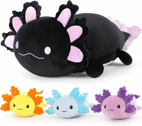 MaoGoLan 4Pcs Giant Axolotl Plush with 3 Babies Inside-23.5" Large Ultra Soft Axolotl Stuffed Animals Throw Pillow-Squishy Stuffed Axolotl Plush Collection Gift for Axolotl Lover,Kids,Teens,Black