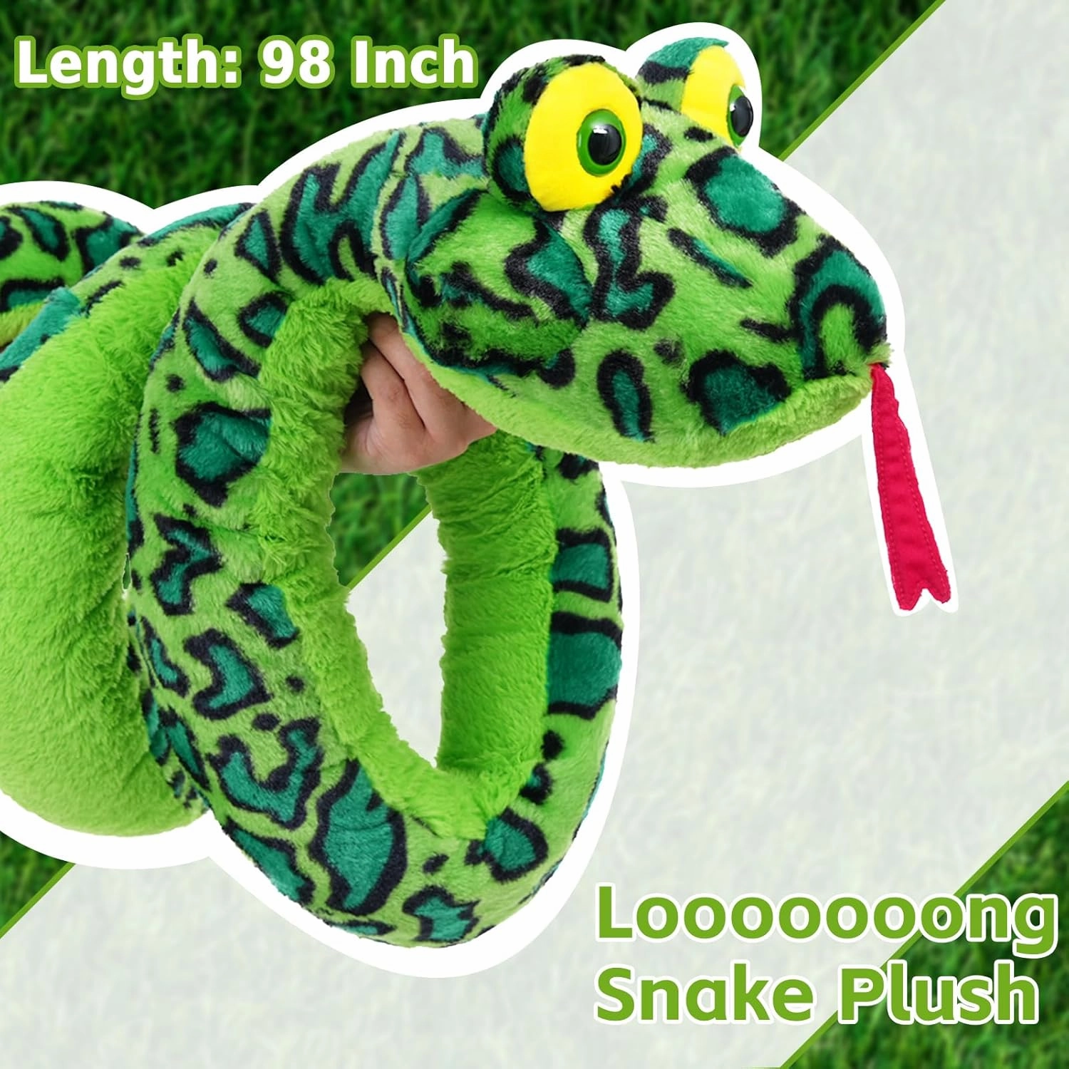 MaoGoLan 98 Inch Giant Snake Stuffed Animal Long Snake Plush, Green Boa Constrictor Plush Toy for Kids, Teens, Cuddly Body Pillow for Adults - Easter Gifts, Halloween Prank Props