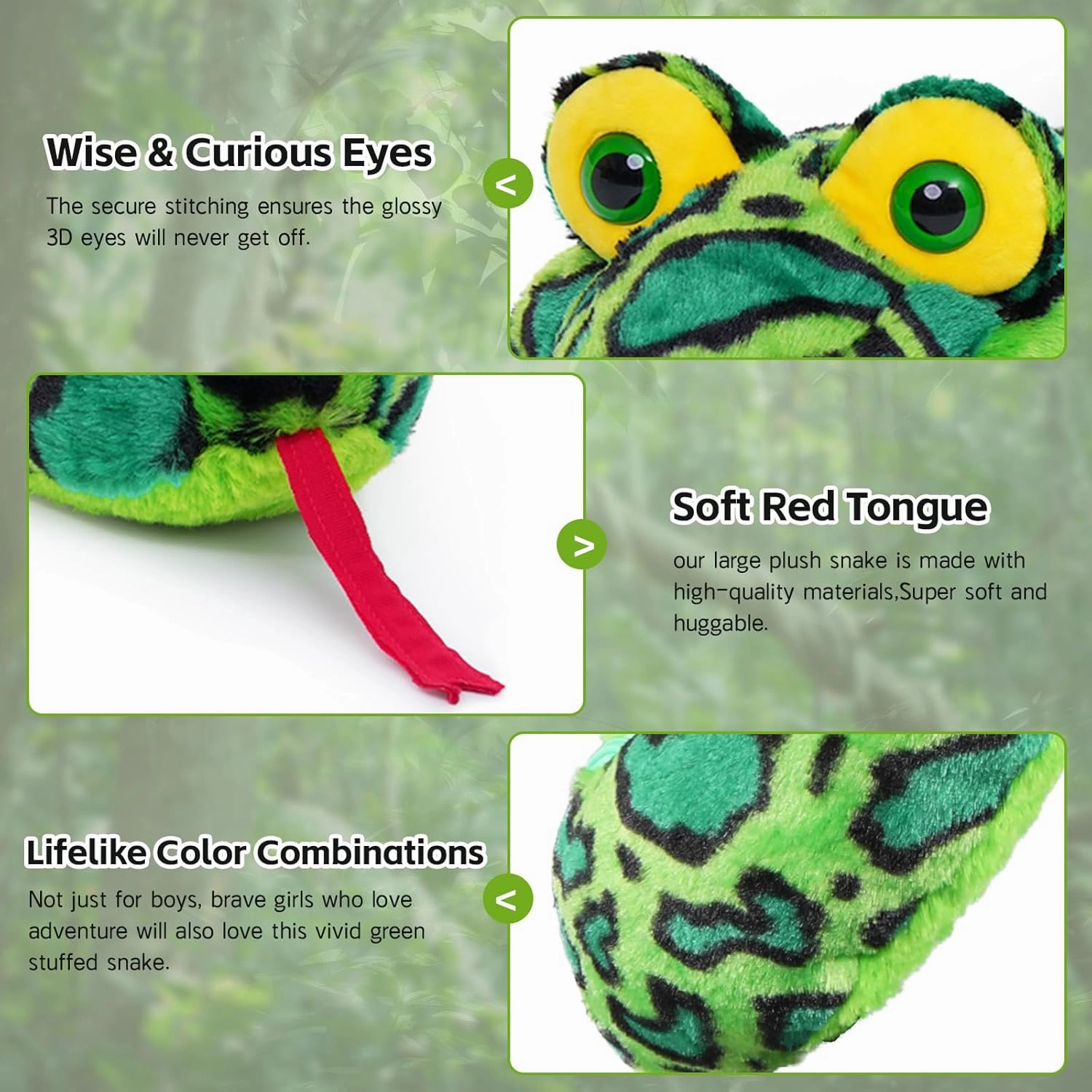 MaoGoLan 98 Inch Giant Snake Stuffed Animal Long Snake Plush, Green Boa Constrictor Plush Toy for Kids, Teens, Cuddly Body Pillow for Adults - Easter Gifts, Halloween Prank Props