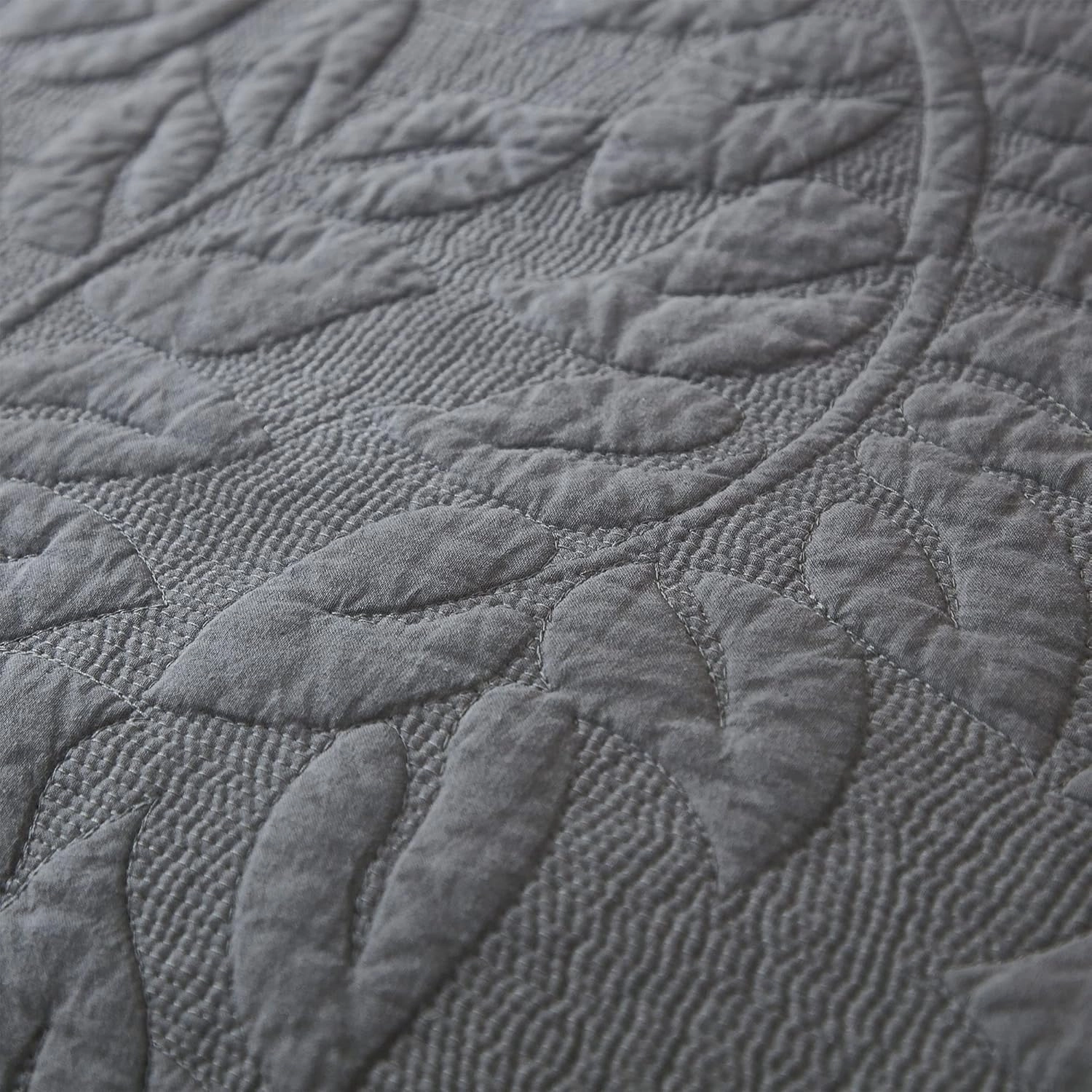 MarCielo 3-Piece 100% Cotton Oversized Bedspread Lightweight Quilt Coverlet Embroidery Farmhouse Bedding Set T0 (Dark Grey, Queen (100"x106"))