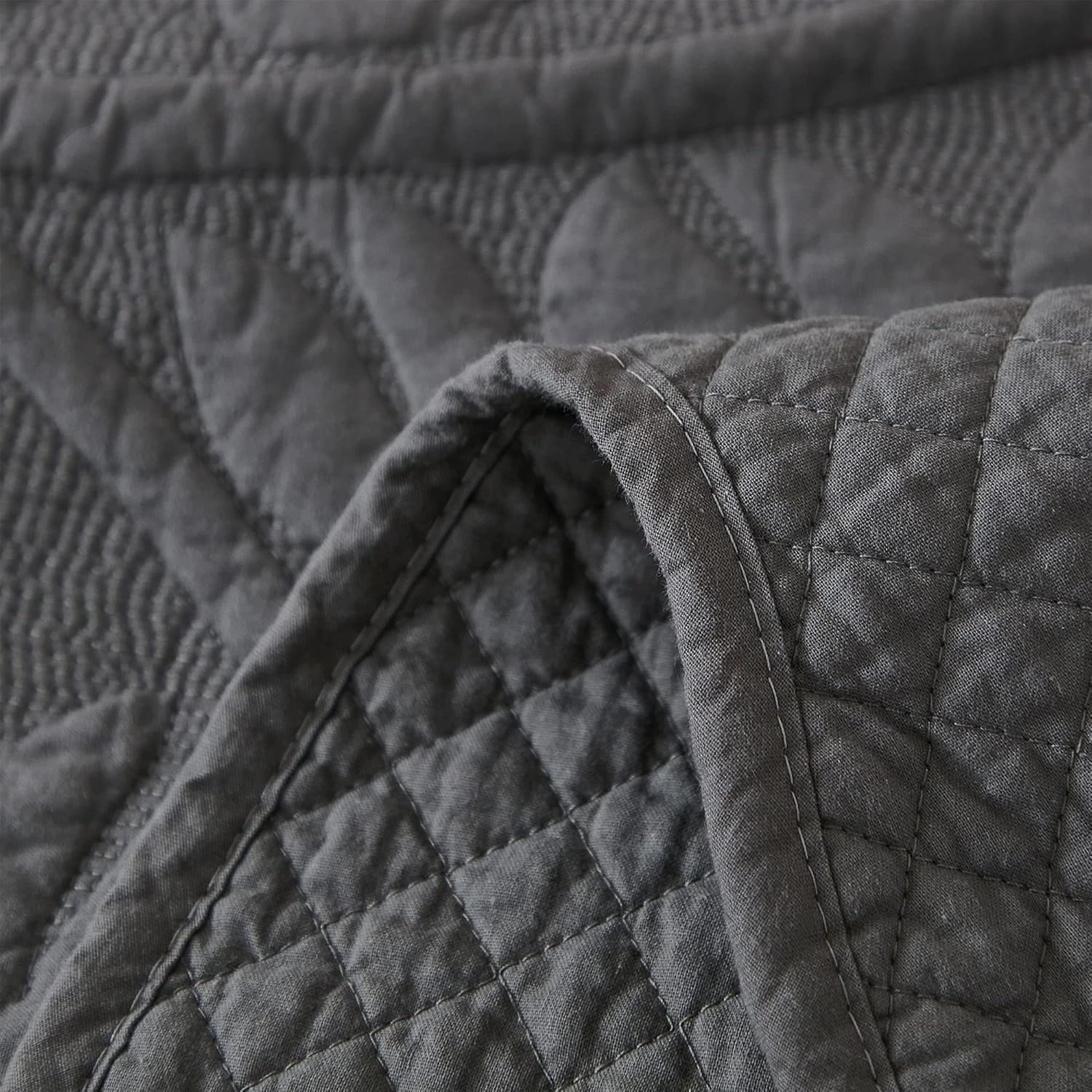MarCielo 3-Piece 100% Cotton Oversized Bedspread Lightweight Quilt Coverlet Embroidery Farmhouse Bedding Set T0 (Dark Grey, Queen (100"x106"))