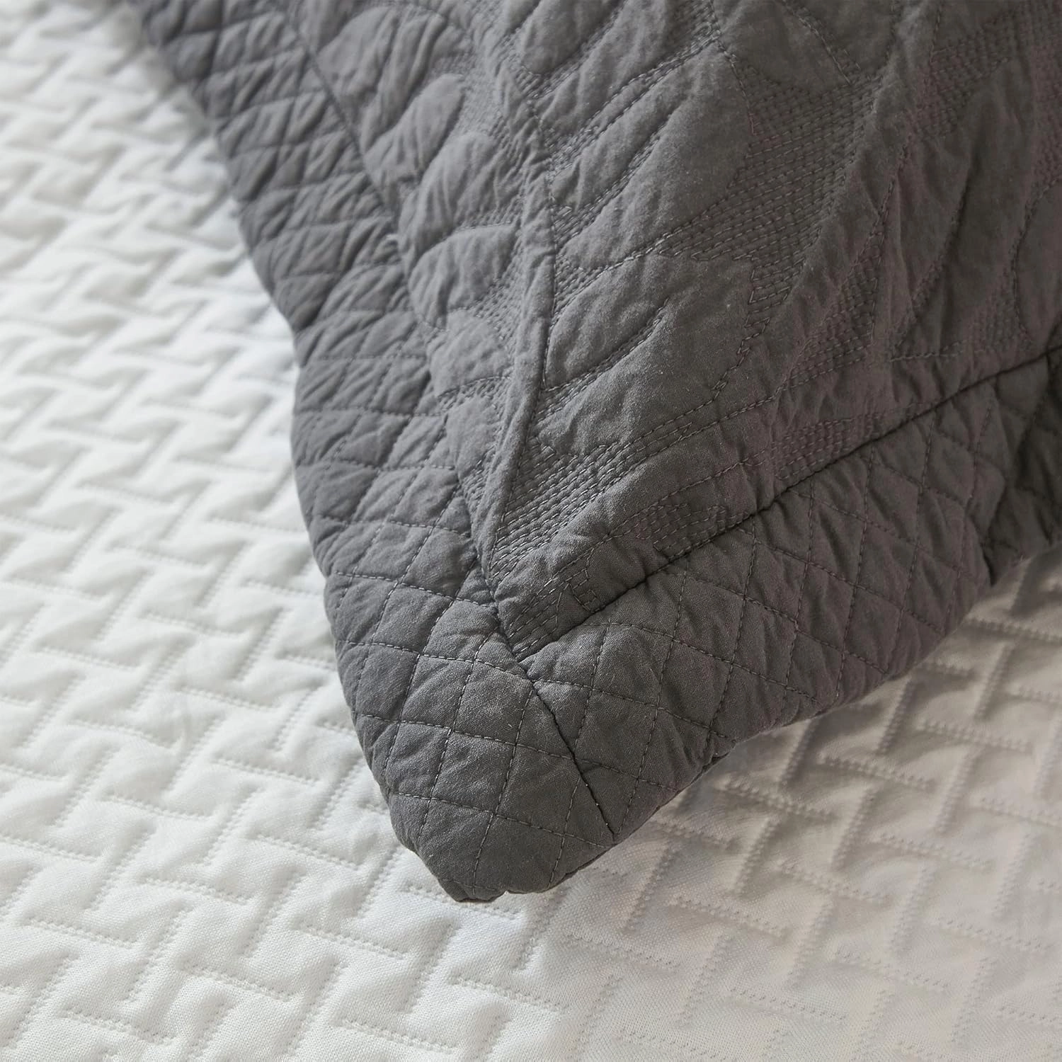 MarCielo 3-Piece 100% Cotton Oversized Bedspread Lightweight Quilt Coverlet Embroidery Farmhouse Bedding Set T0 (Dark Grey, Queen (100"x106"))