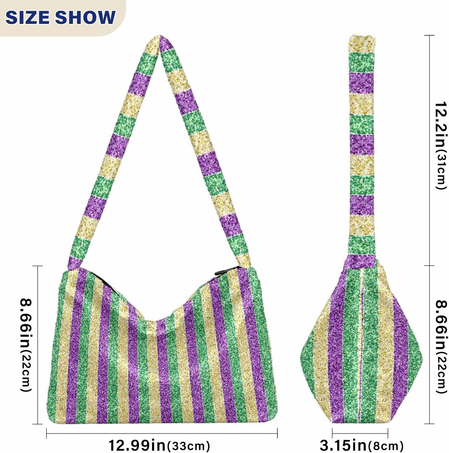 Mardi Gras With Stripes Of Gold Womans Shoulder Bag, Tote Book Bag for Women, Womens Outdoor Bag