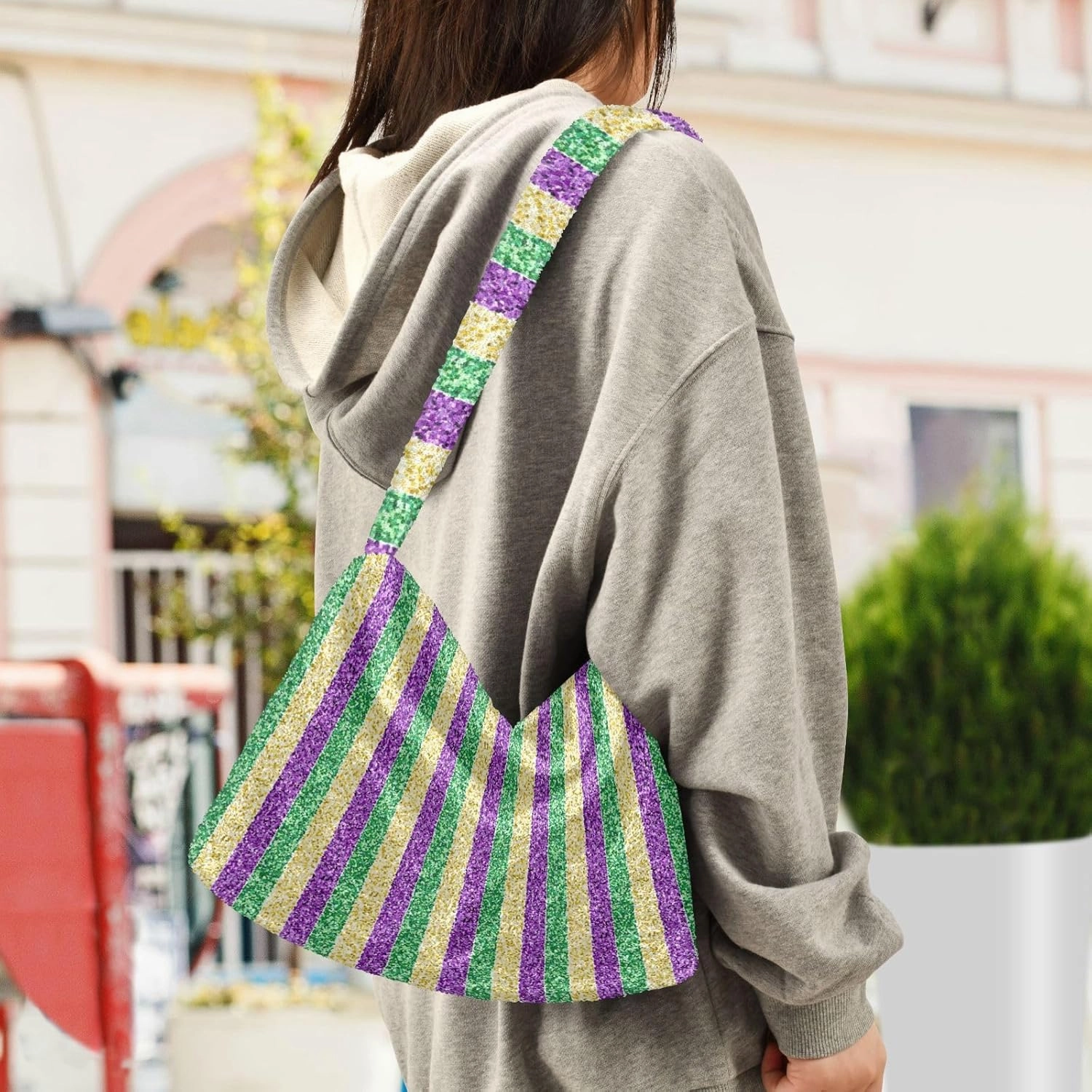 Mardi Gras With Stripes Of Gold Womans Shoulder Bag, Tote Book Bag for Women, Womens Outdoor Bag