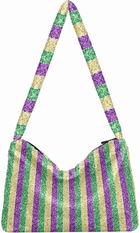 Mardi Gras With Stripes Of Gold Womans Shoulder Bag, Tote Book Bag for Women, Womens Outdoor Bag
