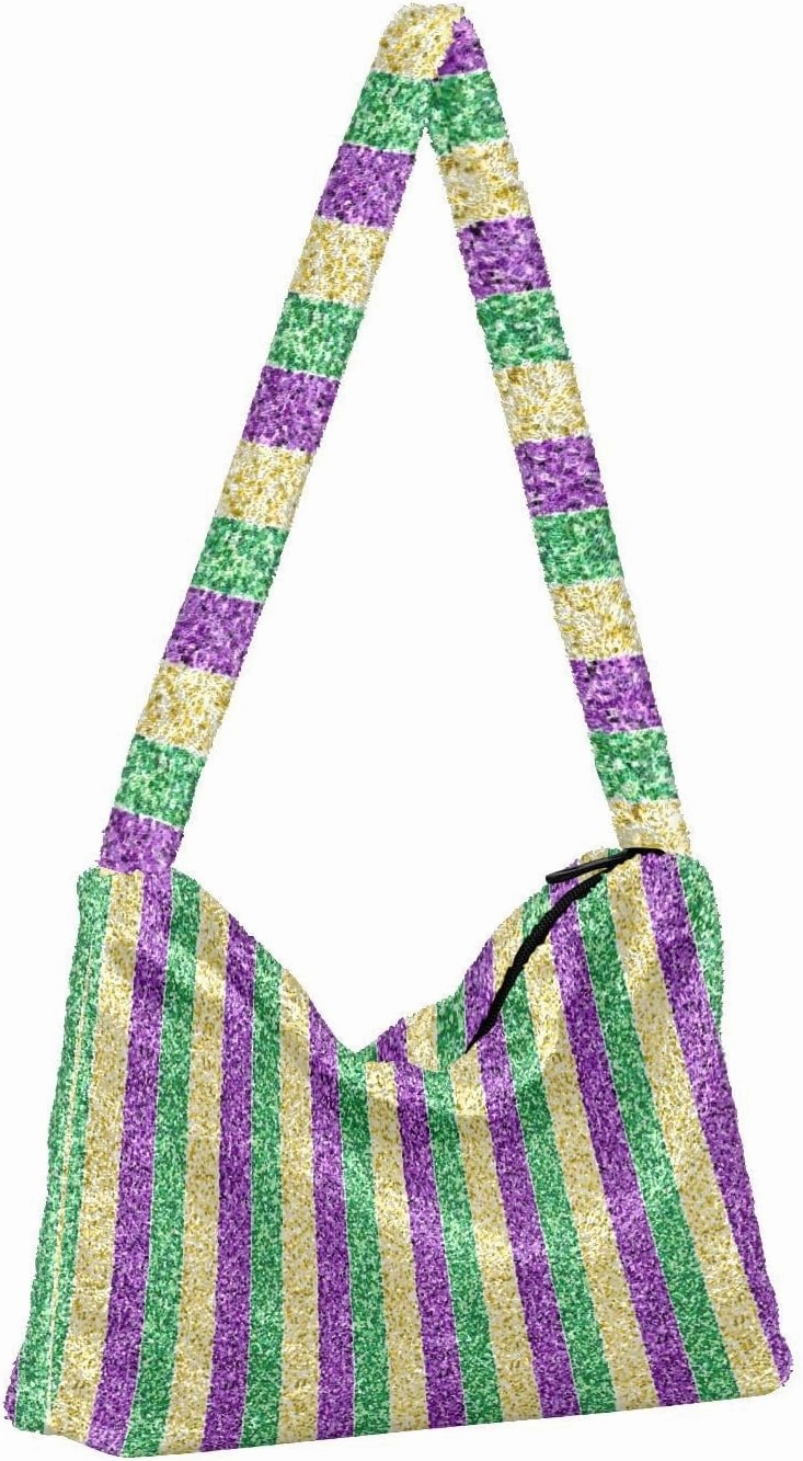 Mardi Gras With Stripes Of Gold Womans Shoulder Bag, Tote Book Bag for Women, Womens Outdoor Bag