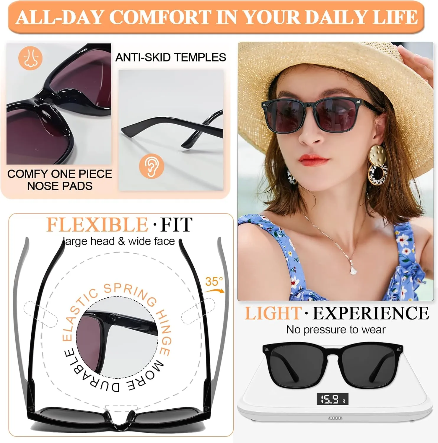 MARE AZZURO Trendy Large Square Polarized Sunglasses Women Classic Black Driving Sun Glasses UV Protection