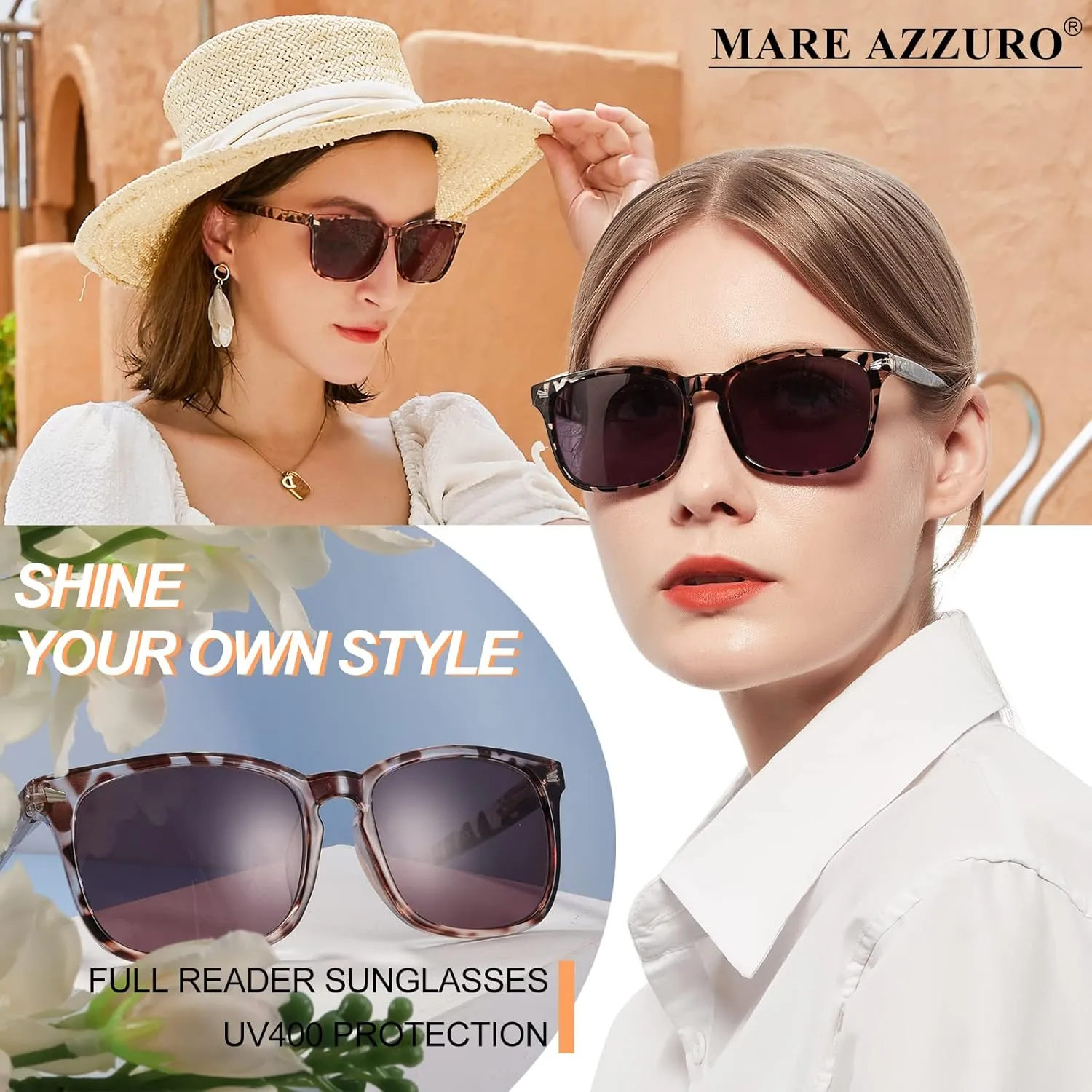 MARE AZZURO Trendy Large Square Polarized Sunglasses Women Fashion Leopard Driving Sun Glasses UV Protection