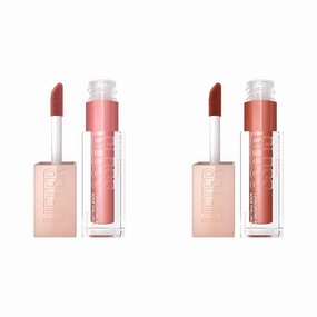 MAYBELLINE Lifter Gloss 2-Pack with Hyaluronic Acid, Moon Nude Pink & Topaz Terracotta Neutral, Both 0.18 Ounce