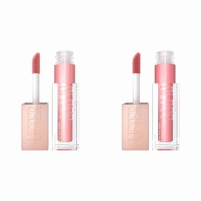 MAYBELLINE Lifter Gloss Hydrating Lip Gloss with Hyaluronic Acid High Shine for Plumper Lips, Reef Peachy Neutral 0.18 oz and Silk Warm Mauve Neutral 0.18 oz