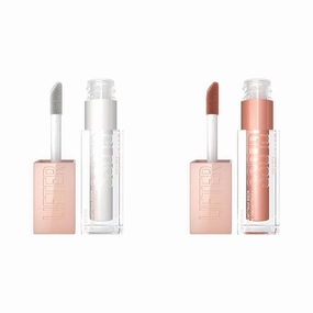 MAYBELLINE Lifter Gloss Hydrating Lip Gloss with Hyaluronic Acid High Shine Plumper Lips Pearl Silver Pearl Clear 0.18 oz and Stone Rosey Neutral 0.18 oz