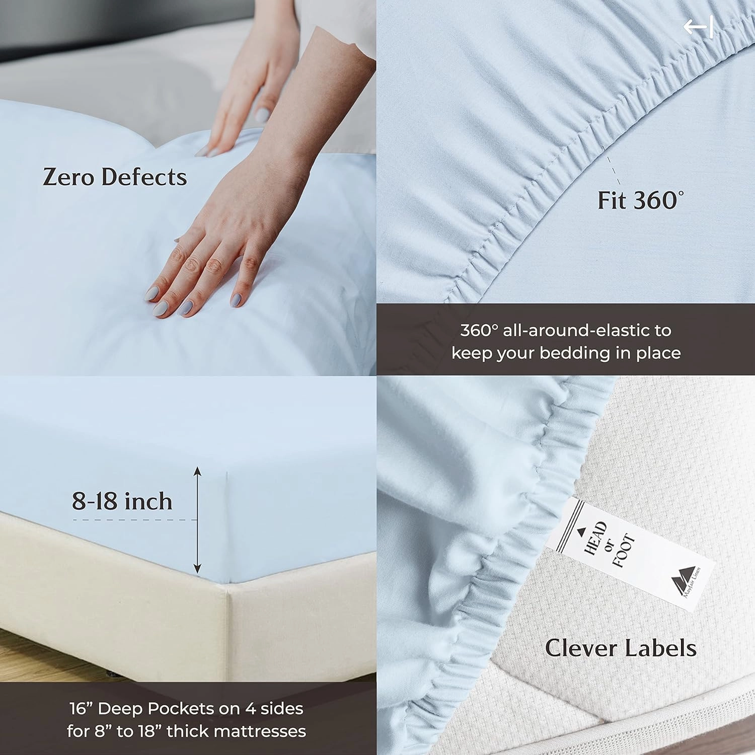 Mayfair Linen 100% Egyptian Cotton King Size Sheets - 1000 High Thread Count, 4 PC Luxury Hotel Set, 16" Deep Pocket Sateen Weave Soft Cooling Bed Sheet Sets - Light Blue