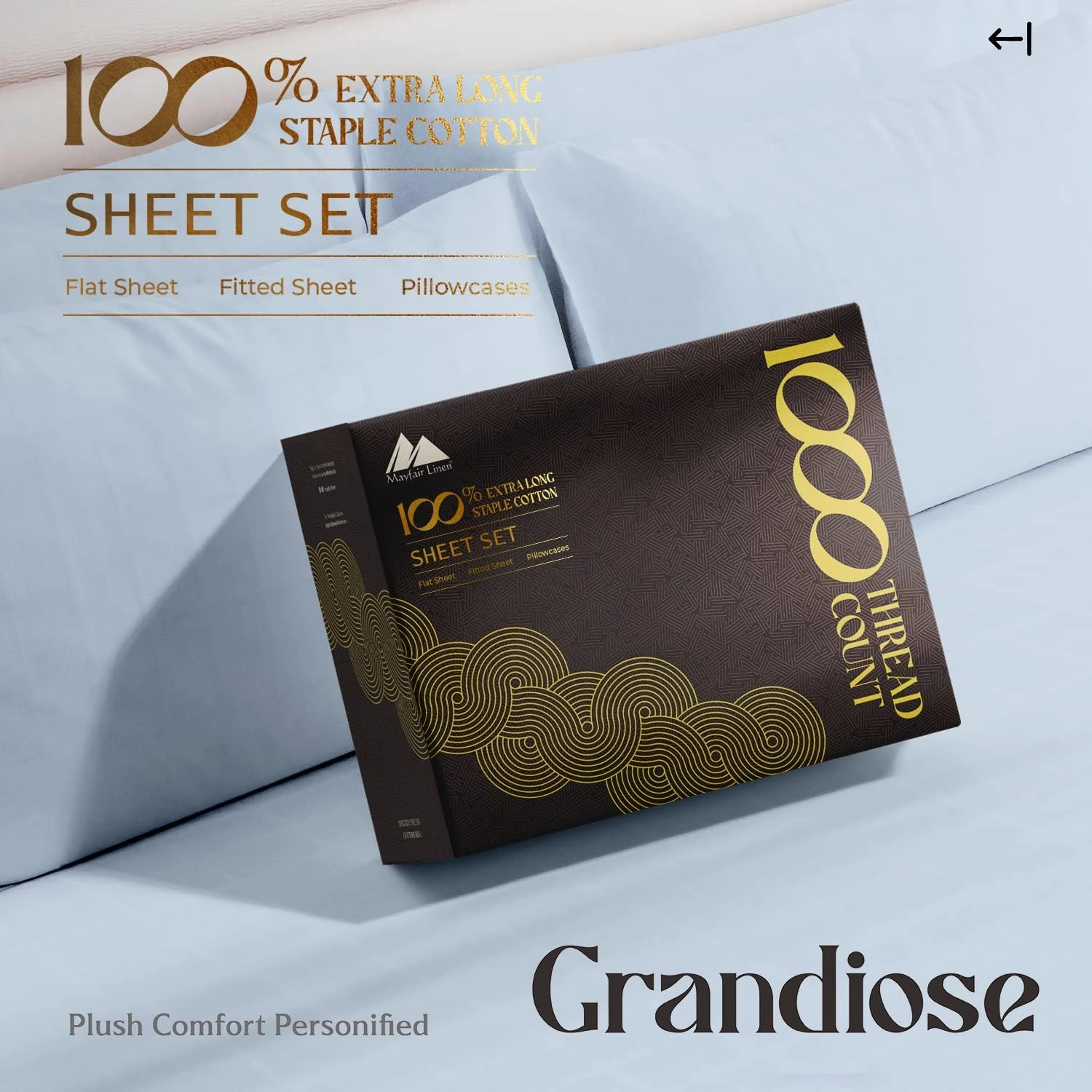 Mayfair Linen 100% Egyptian Cotton King Size Sheets - 1000 High Thread Count, 4 PC Luxury Hotel Set, 16" Deep Pocket Sateen Weave Soft Cooling Bed Sheet Sets - Light Blue