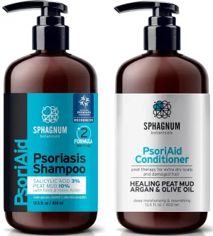 Medicated Psoriasis Shampoo and Conditioner Set - Salicylic Acid 3% and Peat Mud Shampoo together with Argan and Olive Oil Condtioner. 2 x 13.5 fl. Oz