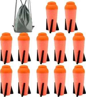 Mega Missile Refill for Nerf N-Strike Elite Series, 12Packs, Ruibytree Compatible Darts Mega Missile Refill Bullets Foam Rockets for Nerf Party- with Storage Bag(Orange)