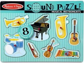 MELISSA & DOUG Musical Instruments Sound Puzzle: Place an instrument piece correctly in the puzzle board and listen to it play - M&D-732