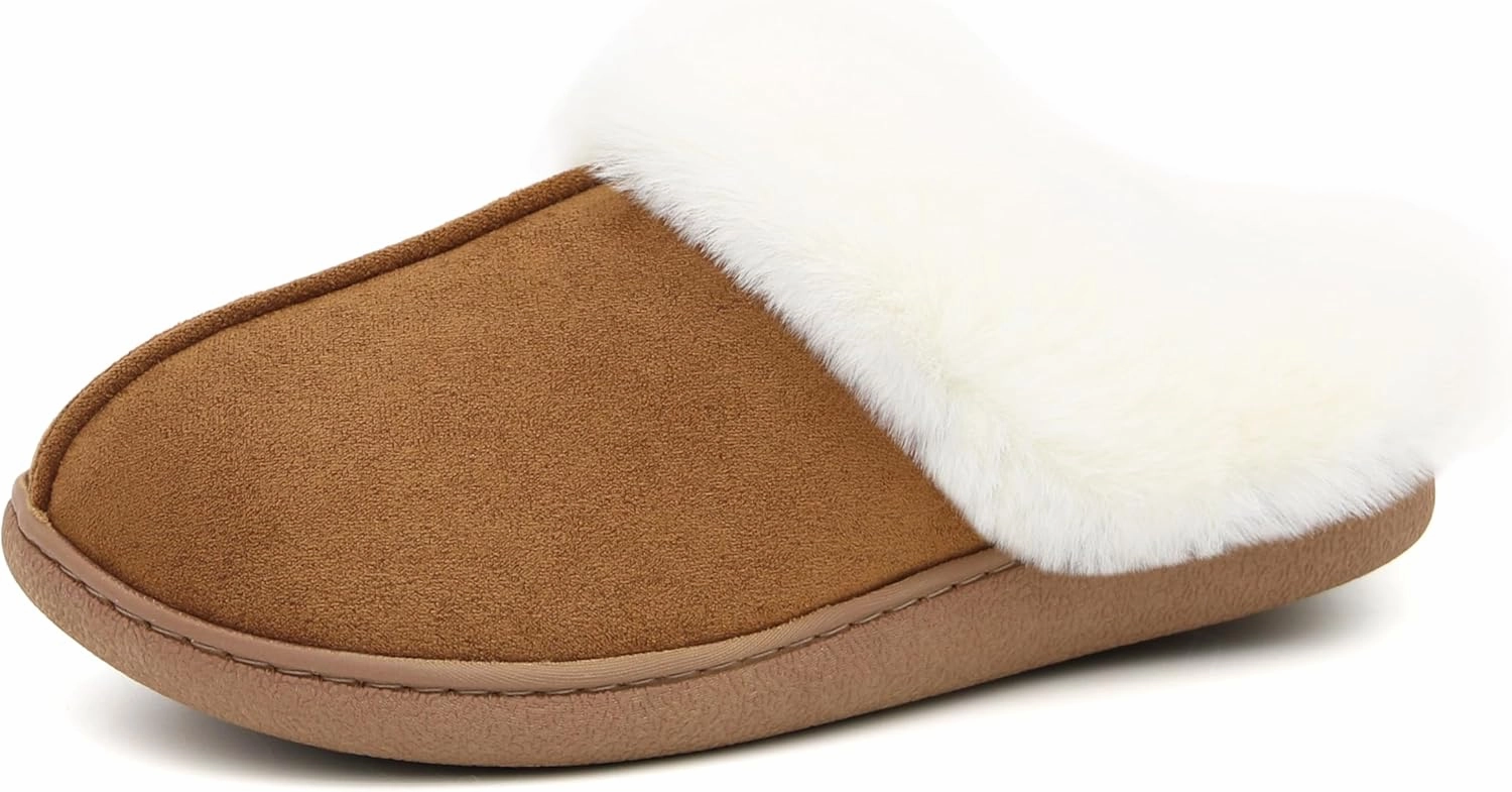 Memory Foam Home Slippers for Women, Fluffy Fuzzy Plush Womens House Shoes for Indoor Outdoor Bedroom, Cute Comfy Microsuede Scuff for Ladies