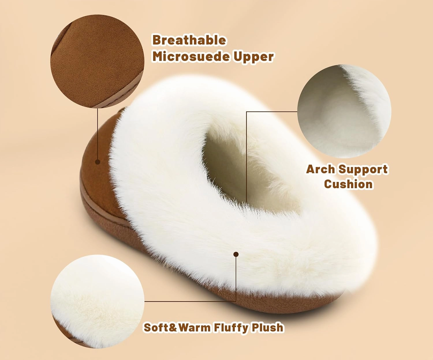 Memory Foam Home Slippers for Women, Fluffy Fuzzy Plush Womens House Shoes for Indoor Outdoor Bedroom, Cute Comfy Microsuede Scuff for Ladies