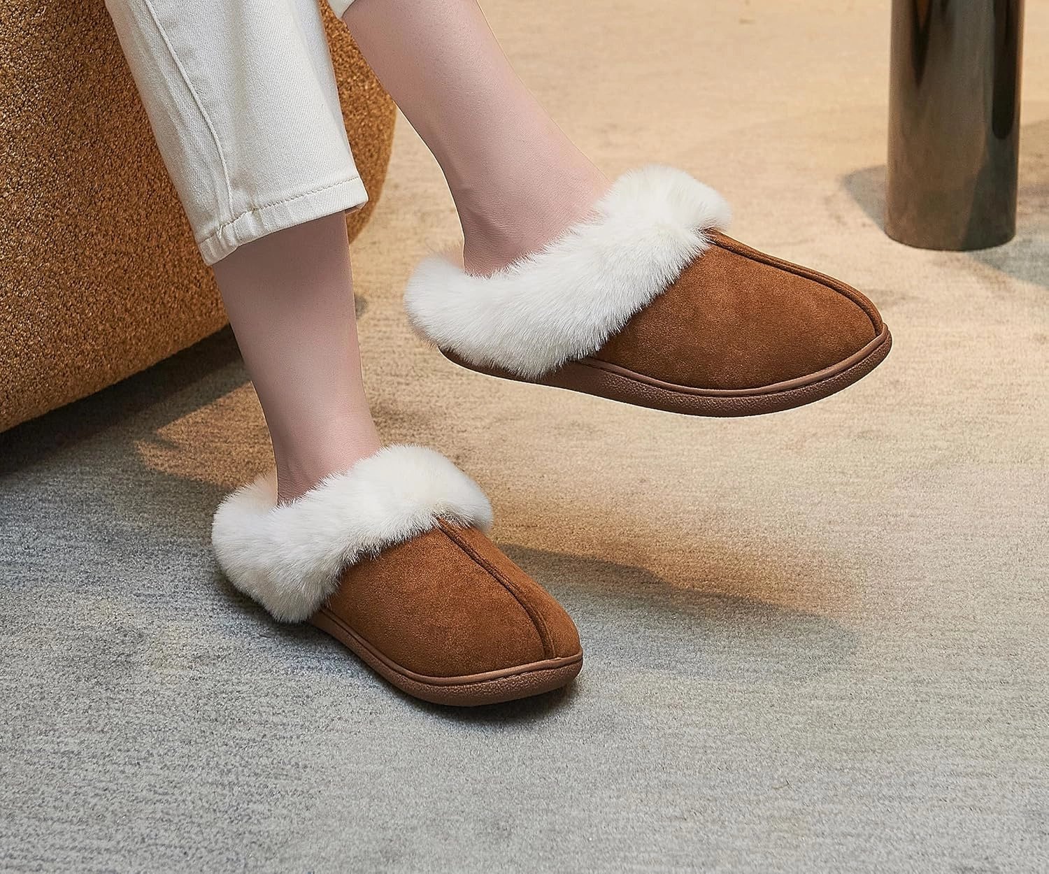 Memory Foam Home Slippers for Women, Fluffy Fuzzy Plush Womens House Shoes for Indoor Outdoor Bedroom, Cute Comfy Microsuede Scuff for Ladies