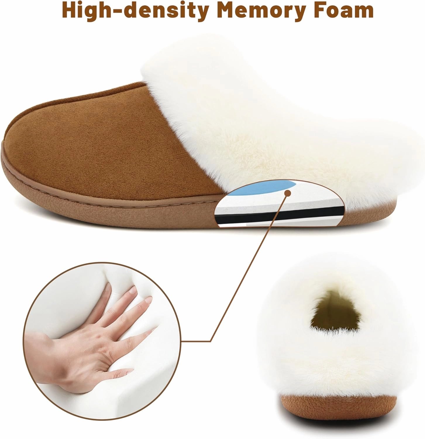 Memory Foam Home Slippers for Women, Fluffy Fuzzy Plush Womens House Shoes for Indoor Outdoor Bedroom, Cute Comfy Microsuede Scuff for Ladies